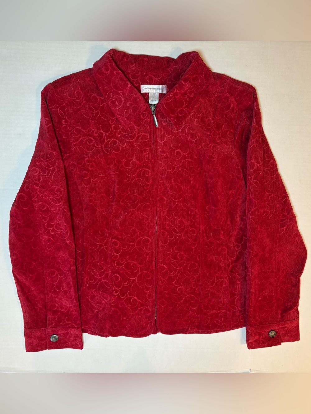 Christopher & Banks Y2K VTG red full zip patterned corduroy jacket size L
